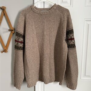 Eddie Bauer Men's Brown Sweater with Patterned Sleeves